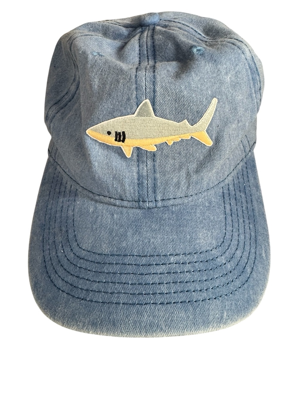 🦈✨NWOT Womens Blue Chambray Coastal Shark Print Minimalist Baseball Hat